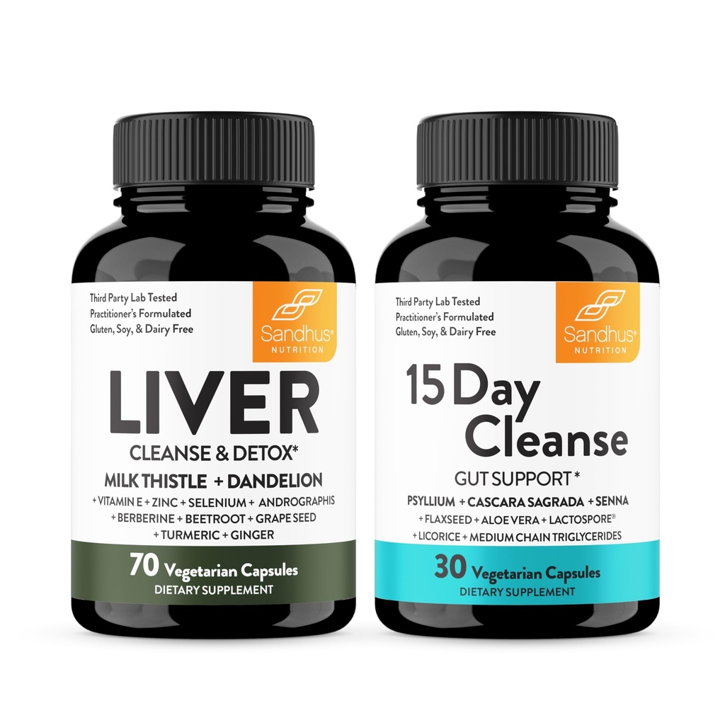 Sandhu의 Liver Renew Cleanse Detox 지원 및 15 일 Gut Cleanse 지원 규정식 보충 여성 및 남성