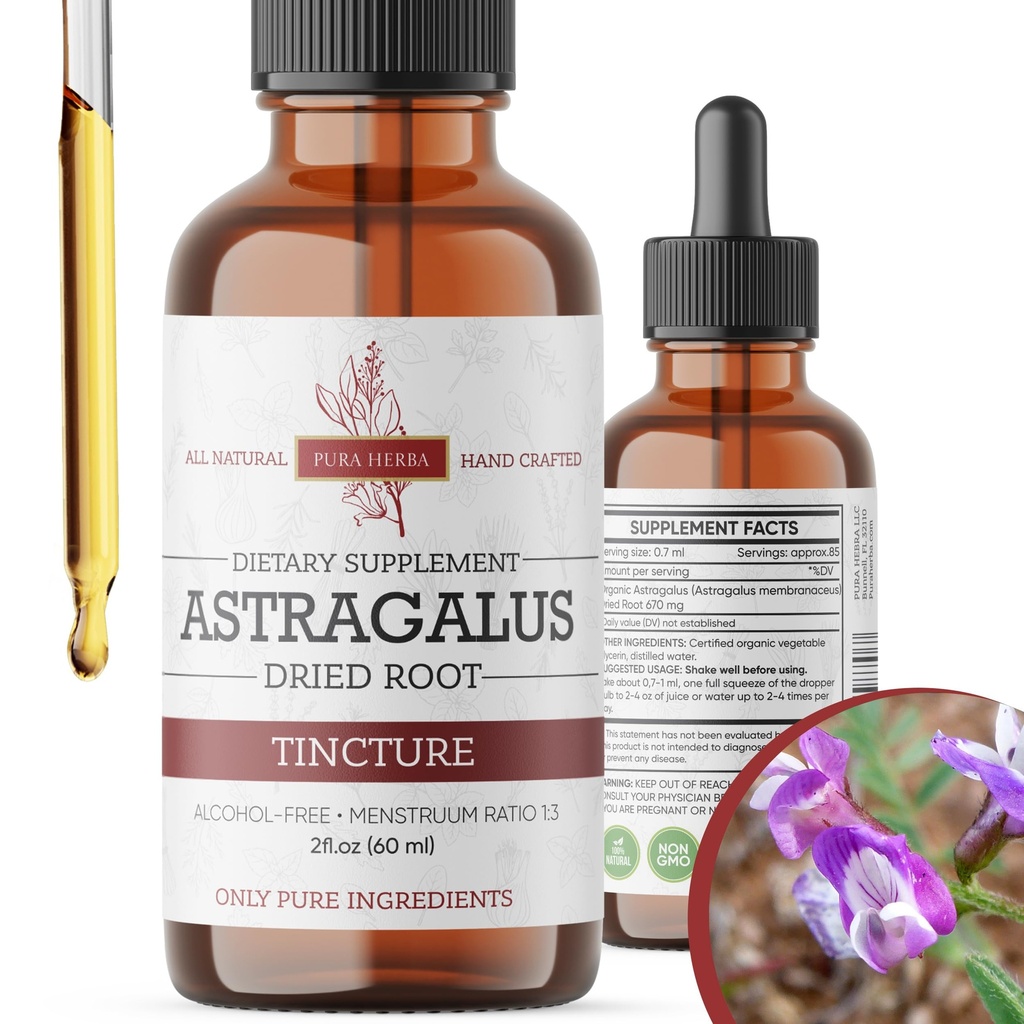 유기 Astragalus Tincture - Immune 지원을위한 프리미엄 Astragalus 루트 추출 - 알코올 무료, 설탕 무료, Vegan - 높은 Potency 액체 보충 - 미국에서 만든 - 2 Fl.Oz.