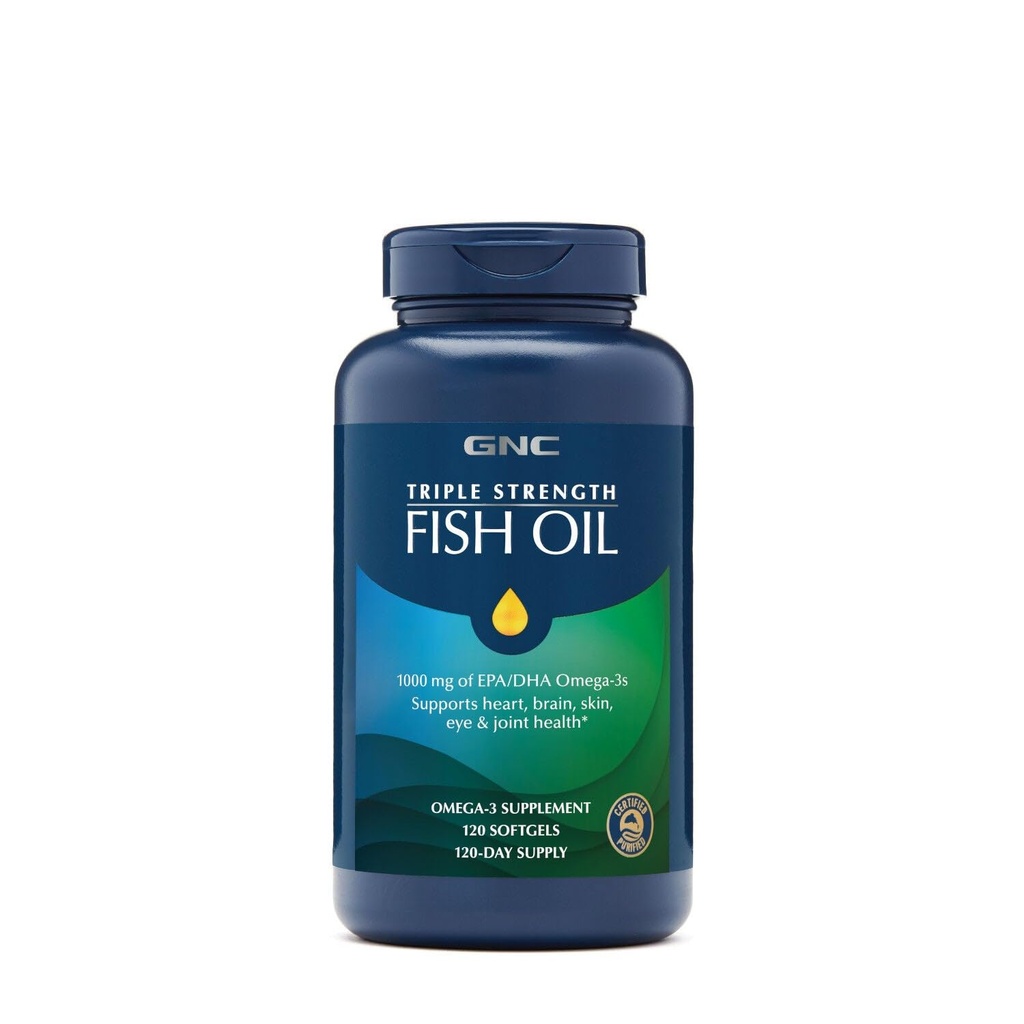 GNC 트리플 힘 물고기 기름, 쌍둥이 팩, 병 당 120의 Softgels, 지원 심장, 뇌, 피부, 눈 및 합동 건강