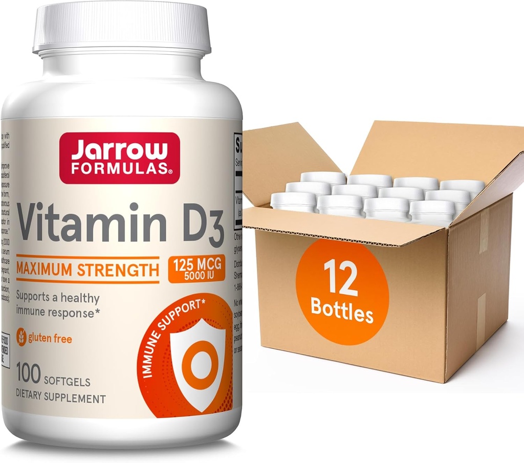 Jarrow 공식 비타민 D3 125 mcg (5000 IU) - 100 서빙 (Softgels) - 뼈 건강, 면역 지원 및 칼슘 대사 지원 - 비타민 D 보충 - D3 비타민 - 5000 IU 비타민 D (12의 팩)