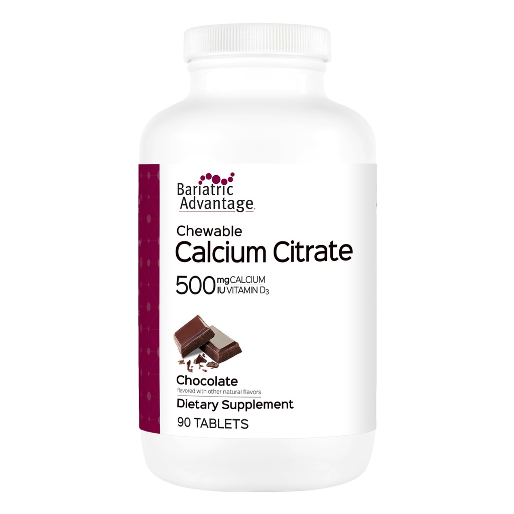 Bariatric 이점 칼슘 구연산염 Chewable 500 mg - Bariatric 수술 환자를 위해 - 높 순수성, 쉬운 소화 정제 - 칼슘 구연산염 - 뼈 힘 보충교재* - 90 조사 - 초콜렛