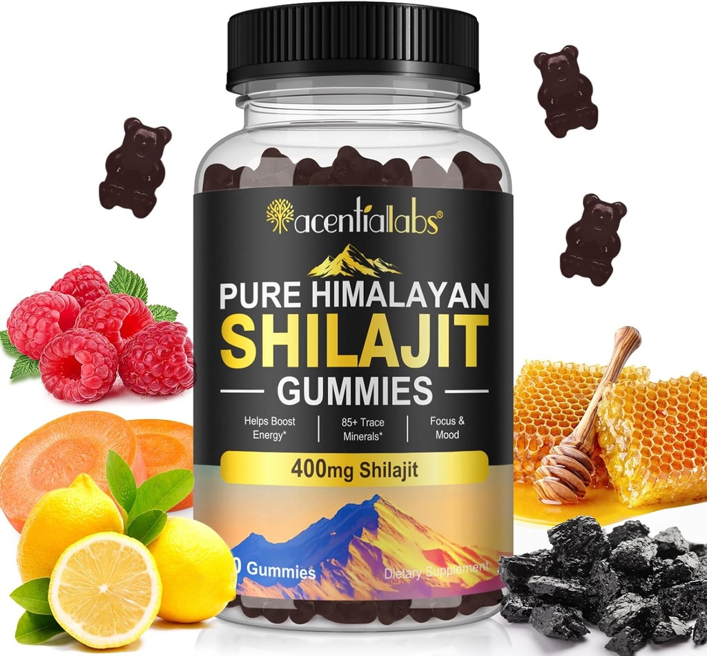 Shilajit Gummies, 100 % Shilajit, Fulvic Acid 85 + Trace Minerals의 Shilajit Organic Gummies Rich와 순수 Himalayan Shilajit Gummies 남성 및 여성, 비 GMO - 60 Gummy