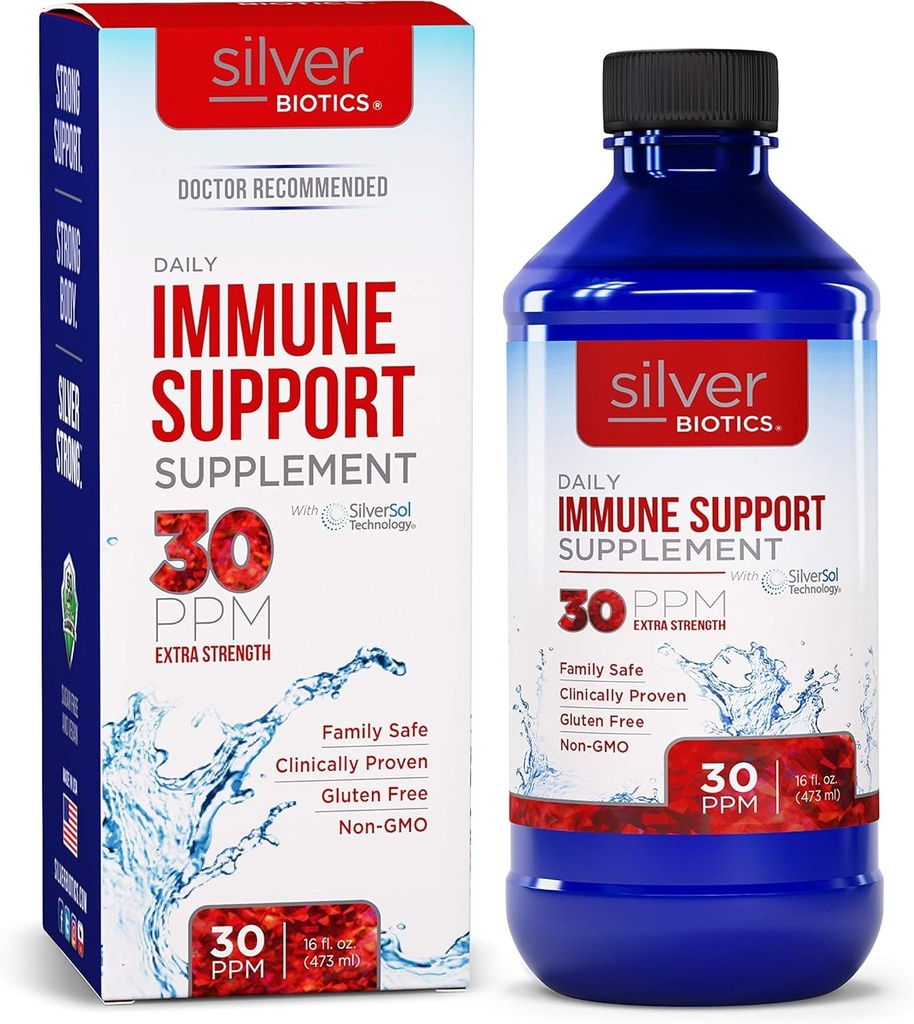Silver Biotics 30 PPM Extra Strength Daily Immune Support Supplement with Patented Multivalent Silversol Technology | 면역 체계를 위한 완벽한 일일 방어 부스트 | 16 Fl Oz