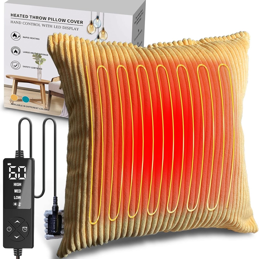Creatrill Heated Pillow Cover 18x18 (베게 삽입 없음), 허리 통증 완화를위한 생리 가열 패드, Cramps에 대한 기간 가열 패드