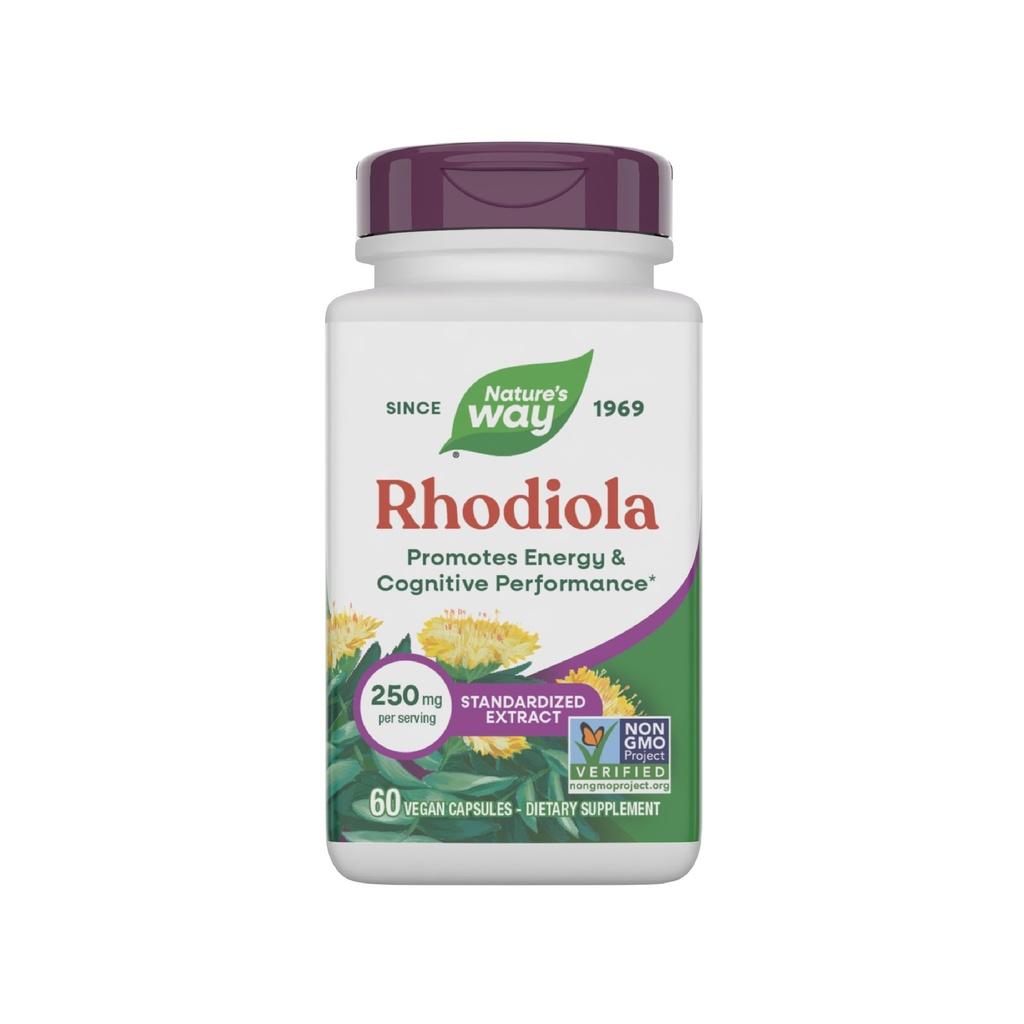 Nature's Way Rhodiola Premium Extract, 서빙 당 250 mg, Energy & Cognitive Performance*, Adaptogenic Herb*, Non-GMO Project Verified, Vegan, Gluten Free, 60 캡슐 (포장 월병)