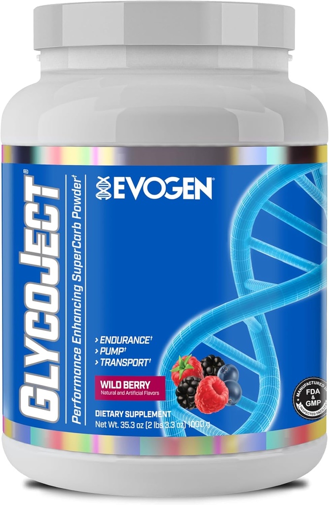 Evogen GlycoJect - Super Carb Powder | PreWorkout의 신속한 흡수 | Endurance 용 탄수화물 분말 | 남성용 포스트 운동 또는 사전 운동 분말 | 와일드 브레리 | 36 서빙