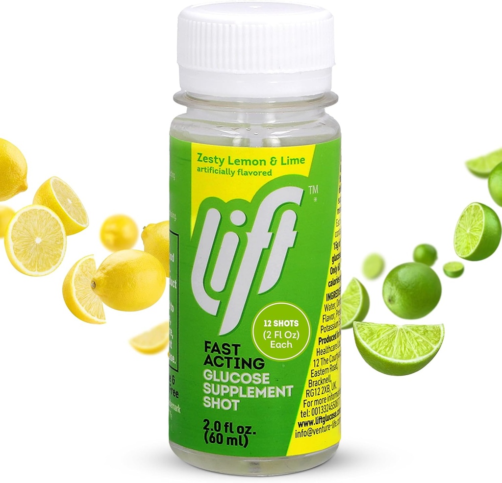 Glucose 빠른 조정 포도당 에너지 주스 탄, 레몬 Lime, 2.0 fl oz 병 (12의 포장)를 드십시오