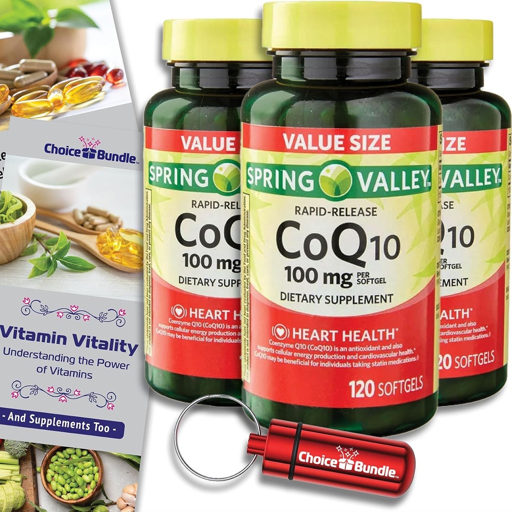 선택 번들 스프링 밸리 Rapid-Release CoQ10 Coenzyme Q10 100 mg Softgels 120 CT 3 pk (360 총) + 비타민 가이드 및 알약 용기 (5 항목)!