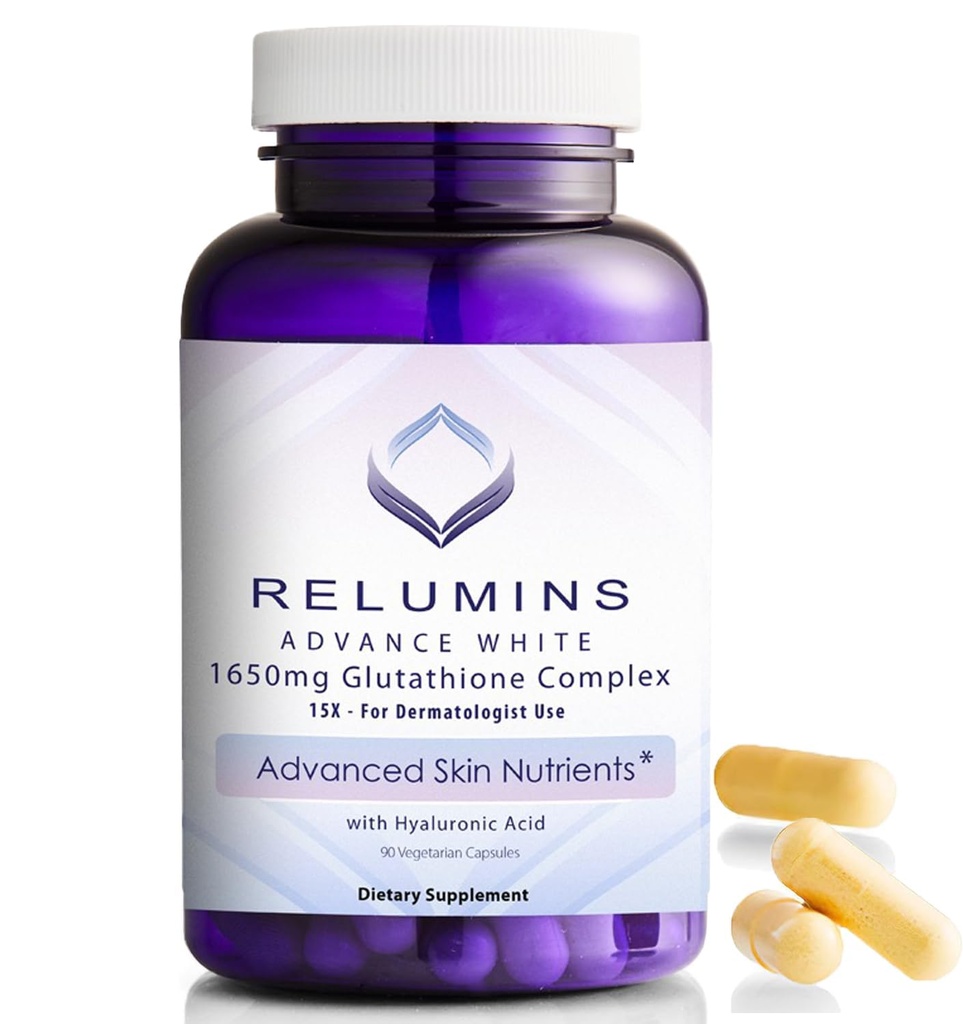 Relumins 글루타티온 보충 - 1650mg는 알파 Lipoic 산, 로즈 엉덩이, Riboflavin, & 비타민 E를 가진 글루타티온 복합체를 감소시켰습니다, 미국 - 90의 Veggie 캡슐 x 1 병 - 번식 혼합