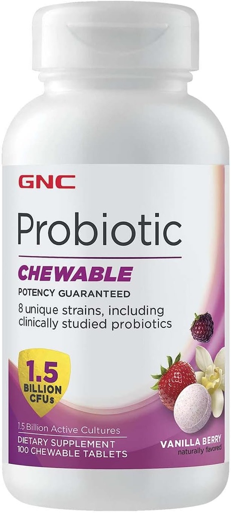 1.5 억 CFUs와 GNC Probiotic Chewable - 바닐라 베리, 100 정제, 매일 Probiotic 지원