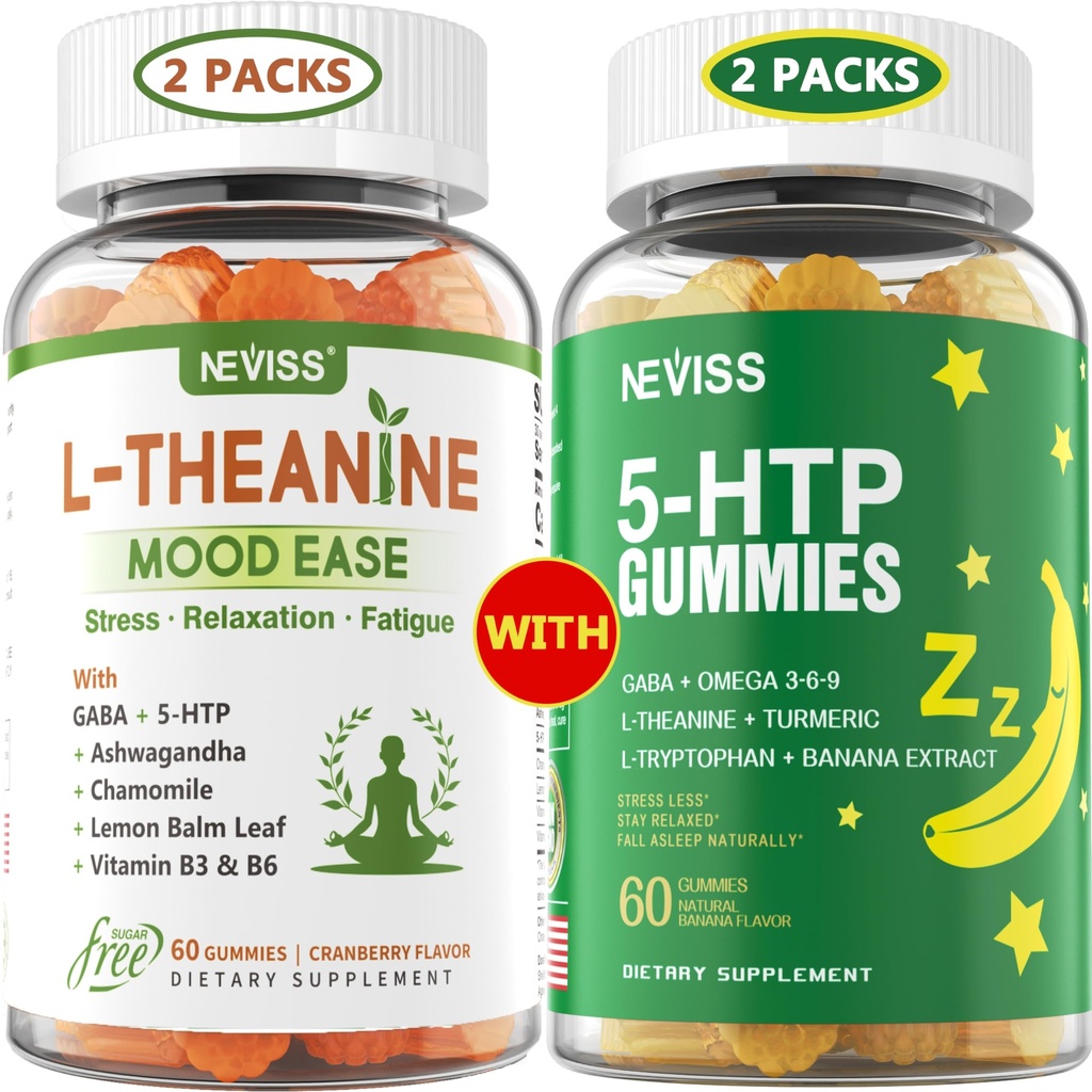 NEVISS Sugar Free L-Theanine Calm Gummies 120 개 + 설탕 무료 5-HTP Gummies 120 개