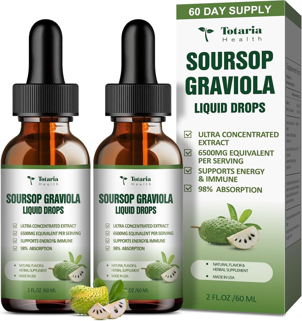 (2개의 팩) 순수한 Soursop Graviola 액체 하락 지원 소화성 피부 건강, 수면 & 산화제 - Guanabana 기름 유기 잎 Exact Soursop Bitters 액체 하락, 자연적인 풍미, 비 GMO, Vegan, 4 Fl Oz