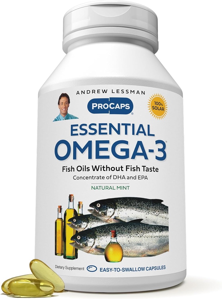 ANDREW LESSMAN Essential Omega-3 Mint - 600 Softgels - 매우 순수한, 높은 Potency Omega-3 오일. 높은 DHA, Stomach Upset 없음, 오염 물질 없음, 수성 없음. 작은 쉽게 삼키기 Softgels