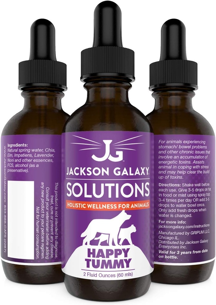 Jackson Galaxy: Happy Tummy (2 oz.) - 애완 동물 솔루션 - 스트레스 및 방전 토신과도 - Stomach Issue (IBD, Constipation 등) - 모든 자연 공식 - Reiki Energy