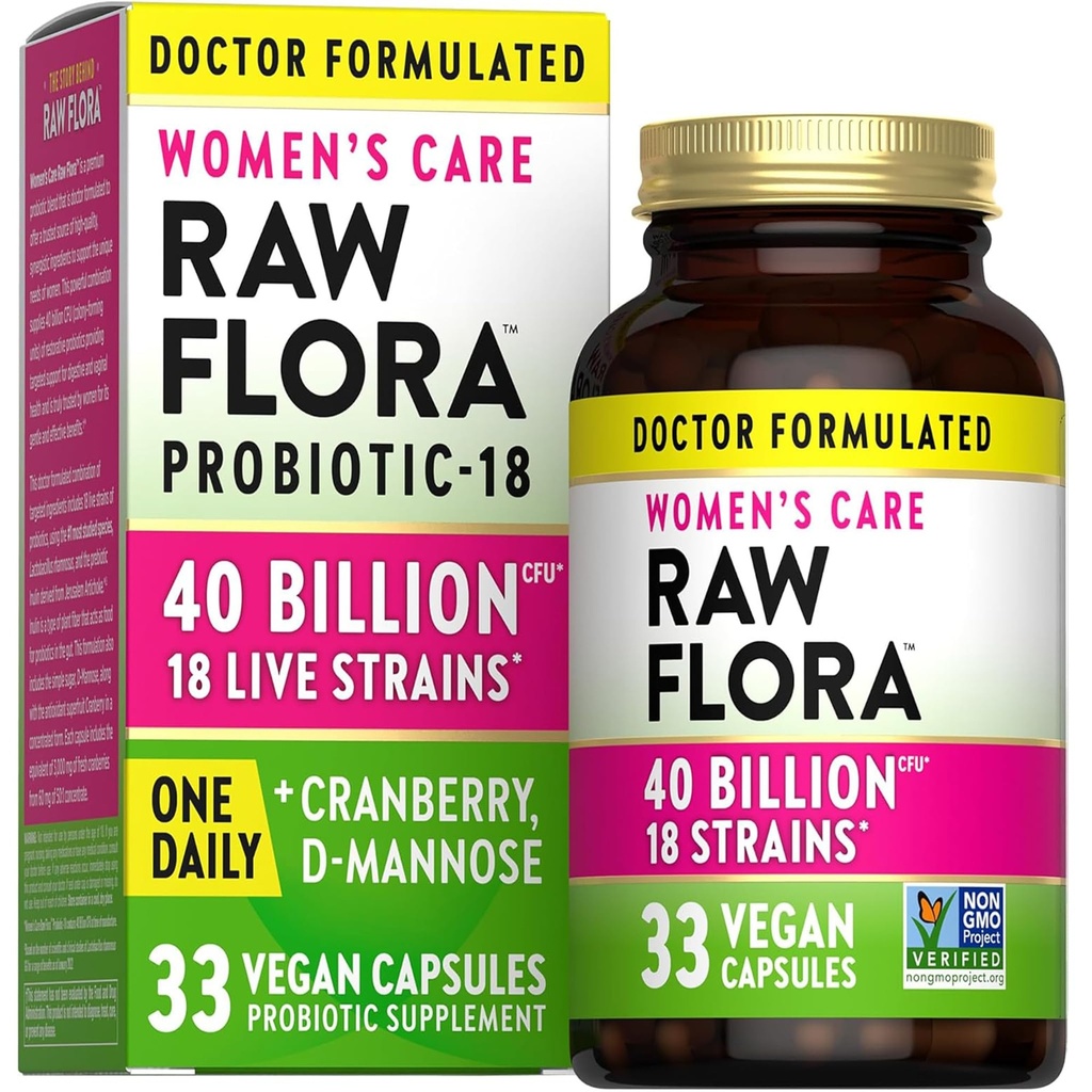 여성을위한 자연의 진실 원료 Flora Probiotics | 40 억 CFU | 33 Vegan 캡슐 | 크랜베리 & D-Mannose | Vegan & 글루텐 무료 비타민