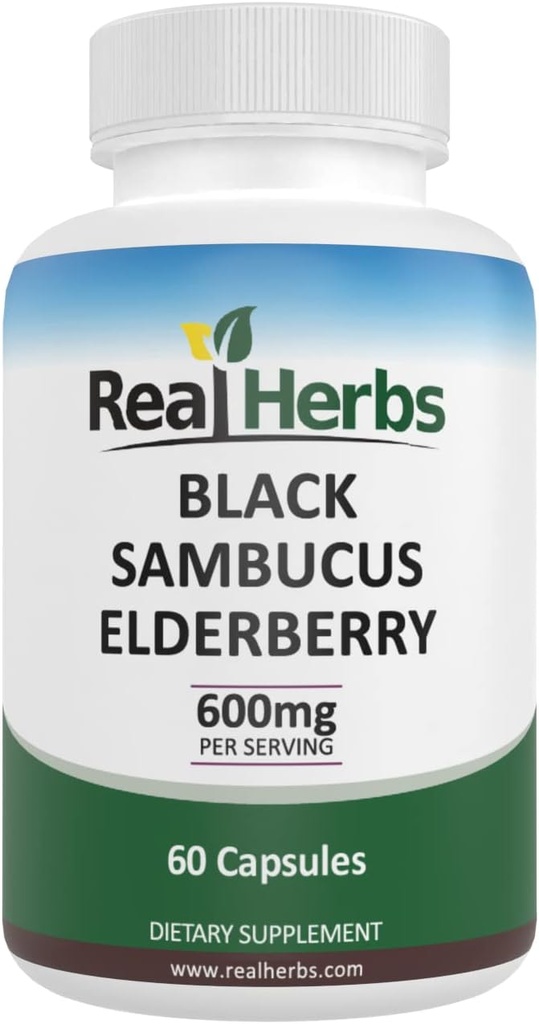 Real Herbs Elderberry Extract - Elderberry의 325mg에서 표준화 된 Elderberry의 275mg의 Elderberry 과일 추출물 5 : 1 - 부스트 Immunity - 60 채식 캡슐