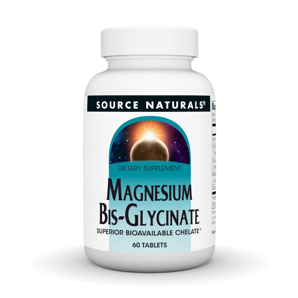 Source Naturals Magnesium Bis-Glycinate, 우수한 Bioavailable Chelate*, 증가된 흡수를 위해 킬레이트, 서빙 당 200 mg - 60의 정제