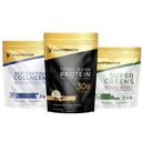 변형 바닐라 단백질 분말 | 30G 멀티 프로테인 Superblend + Grass-Fed Hydrolyzed Collagen Peptides Powder- Hair, Skin, Nails + Organic Super Greens Superfood Powder- Immune & Energy Support