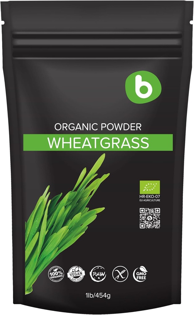b 유기 Wheatgrass 분말, Detox & Immunity 지원, Superfood, Vegan, 섬유, Chlorophyll, 무기물, 글루텐 자유로운, 익지않는, 1lb에 있는 부유한