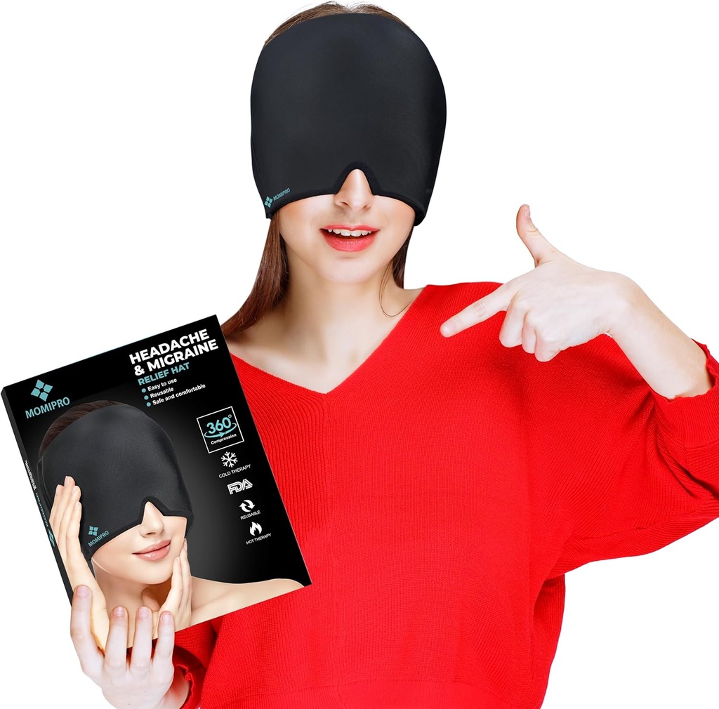 편두통 두통 기복 모자, 360 가득 차있는 머리 뜨거운과 차가운 젤, 얼음 머리 포장 및 찬 팩 가면, 긴장과 긴장 기복을 위한 눈 모자