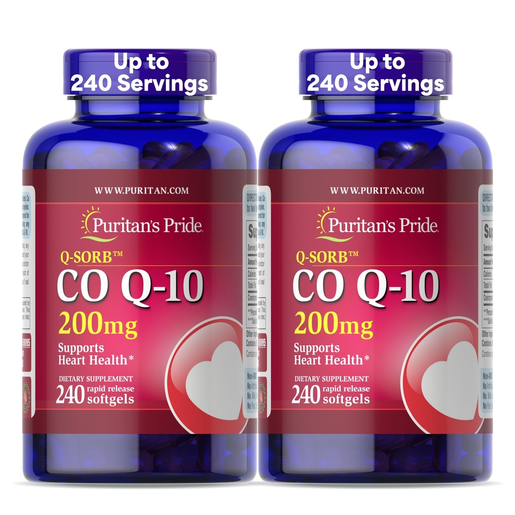 Puritan의 Pride Coenzyme CoQ10 200mg의 심장 건강을 위한 규정식 보충교재, 혈압, 구두 Gum 건강 및 건강한 시효 지원, 240 급속한 방출 Softgels, 2 팩
