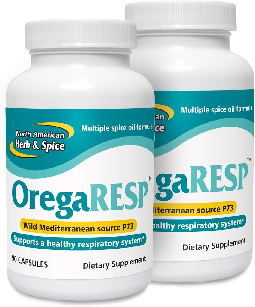 NORTH AMERICAN HERB & SPICE OregaResp P73-90 캡슐 - 2 팩 - Immune & Respiratory 건강 지원 - Oreganol P73 Oregano 오일과 여러 향유 복합체 - Non-GMO - 90 총 서빙