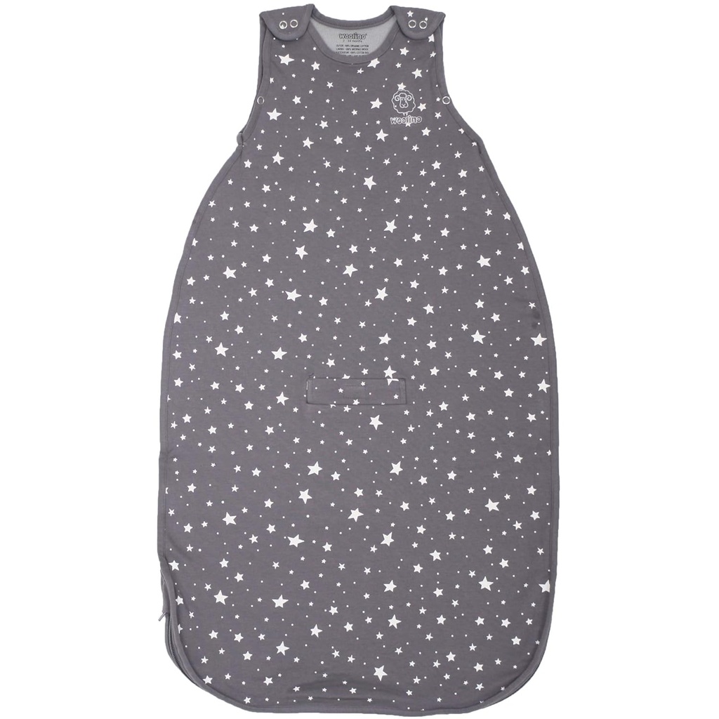 Woolino Merino Wool 및 Organic Cotton Ultimate Sleep Sack - 4 시즌 - 2 웨이 지퍼 조절 가능한 수면 가방 - 아기를위한 보편적 인 크기 수면 부족 (2-24 개월) - Star Gray