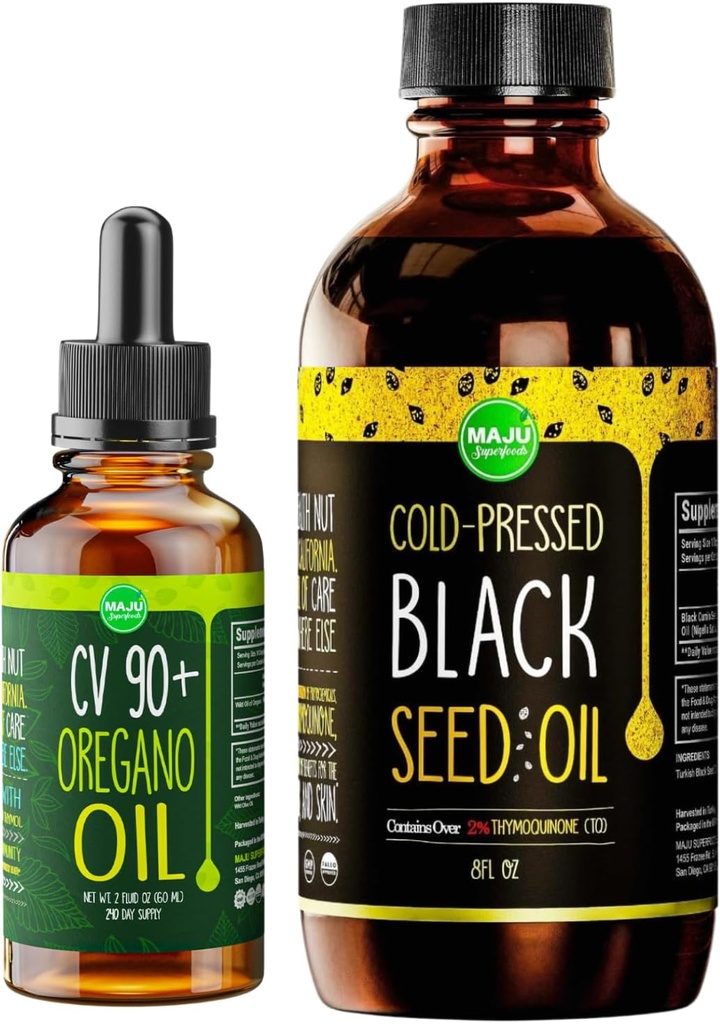 Maju Superfoods Oregano 및 검은 씨앗 오일 번들