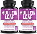(2 팩) Mullein 잎 캡슐 6850mg - Mullein 잎, Cordyceps, Reishi - 4 개월 공급