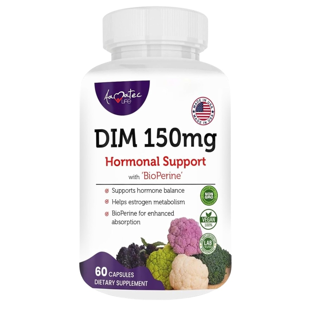 여성 DIM Complex 150mg - Menopause & Hot Flashes Relief Support Hormonal Acne 강력한 보충을위한 Bioperine 에스트로겐 균형 알약 - 60 캡슐 - 미국에서 만든