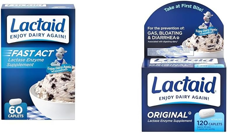 Lactaid 빠른 행위 60 팩 본래 힘 120-Count Lactose 9000 FCC Lactase 단위를 가진 Intolerance 모자를 씌우십시오