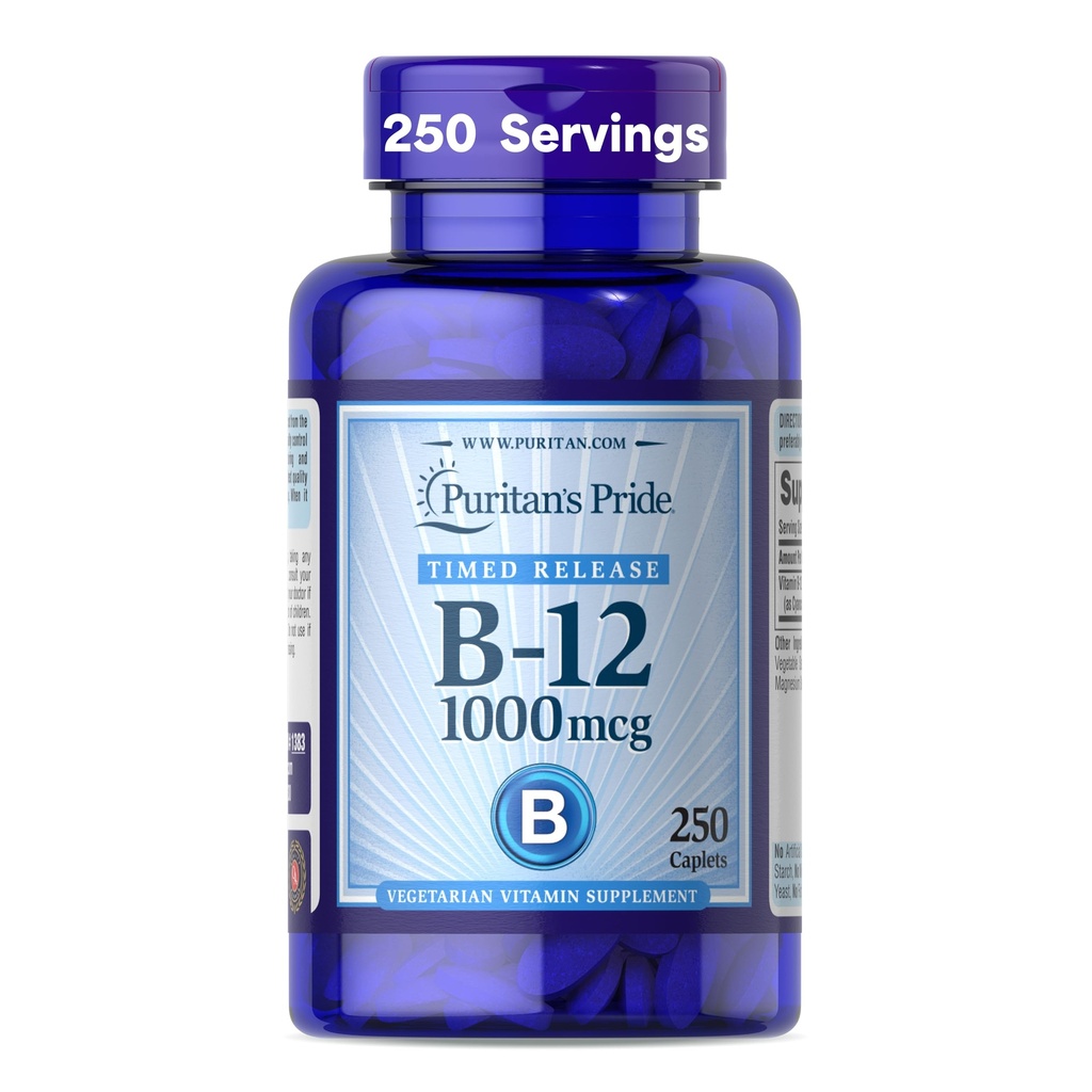 Puritan의 Pride Vitamin B-12 1000Mcg Timed Release Caplets | 에너지 대사 지원에 대한 규정식 보충교재 | Timed Release | Cellular Energy Support - 250 Count
