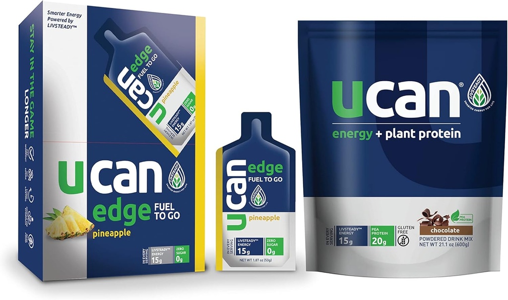 UCAN Pineapple Edge Energy Gel & Chocolate Plant Protein - 달리기, 교육, 피트니스, 사이클링, 크로스핏 및 기타 | 슈가프리, 비건 및 케토 친화적 인 에너지 보충