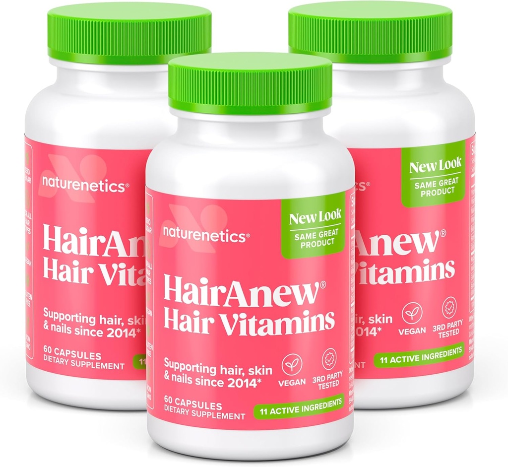 HairAnew Hair growth Vitamins for thicker Stronger Hair | 여성용 일 & 남성용 헤어 타입 | 11 Hair Vitamins & Ingredients | 5000mcg Biotin | Vegan | 자주 시험 | 60 캡슐 (3)