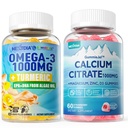1Pack 설탕 자유로운 칼슘 구연산염, 마그네슘 구연산염 & 1Pack Vegan Omega-3 Gummies 1000mg + Turmeric