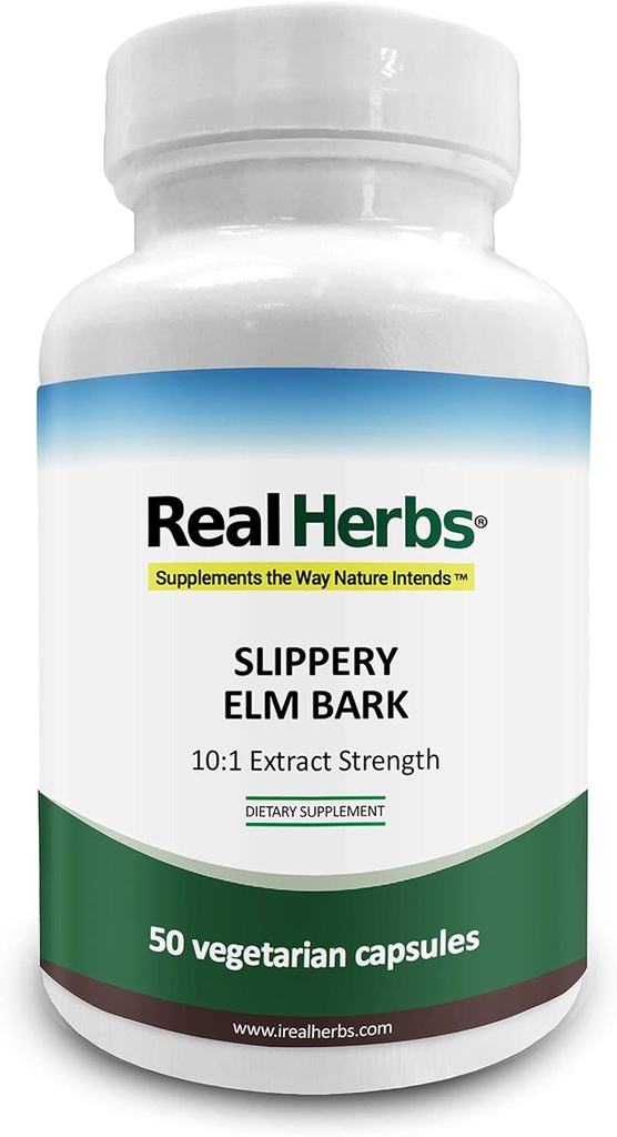 Real Herbs Slippery Elm Bark Extract-Derived from 7000mg of Slippery Elm Bark with 10:1 추출물 힘 Soothes Mucous Membranes, 산화 방지제 피부 건강 지원–50 채식 캡슐