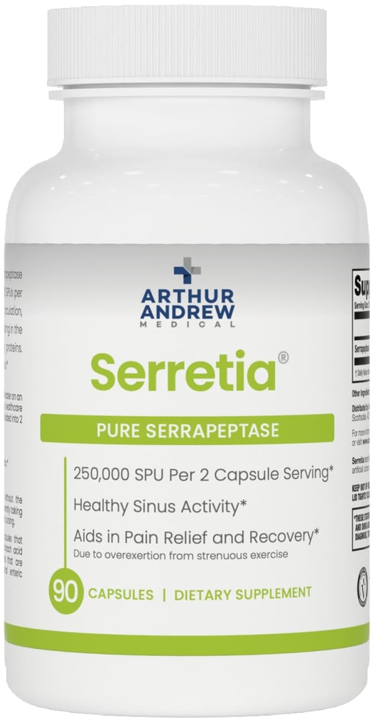 Arthur Andrew 의학, Serretia, 근육과 Sinus 지원을 위한 Serrapeptase 공식, 90의 캡슐