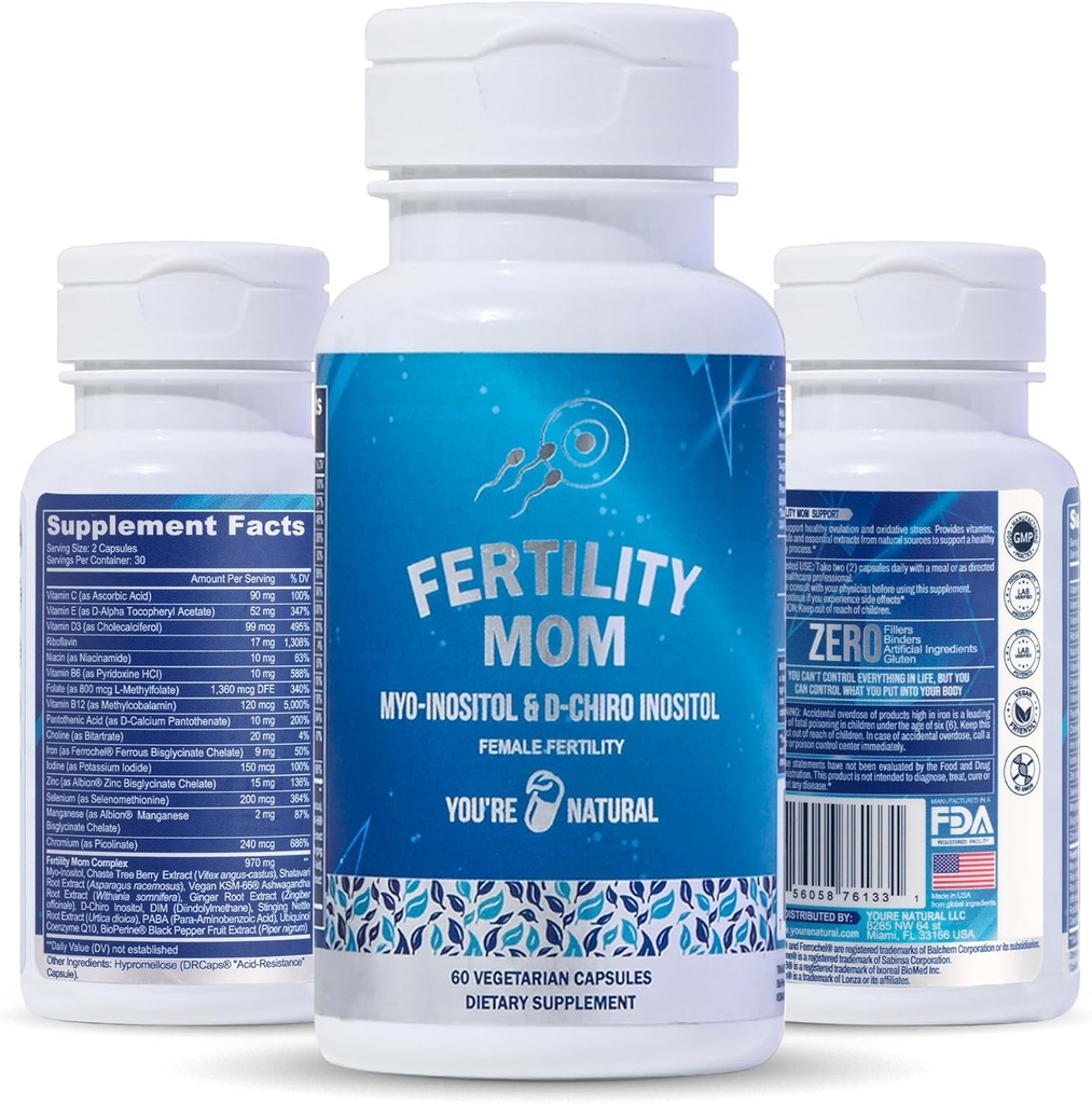 당신은 여성을위한 NATURAL 개념 불연성 비타민 - Prenatal Vitamins - Myo-Inositol, D-Chiro Inositol & Folate, Regulates Cycle, Aid Ovulation, Hormonal & Ovarian Support, Vitex, 30 일 공급