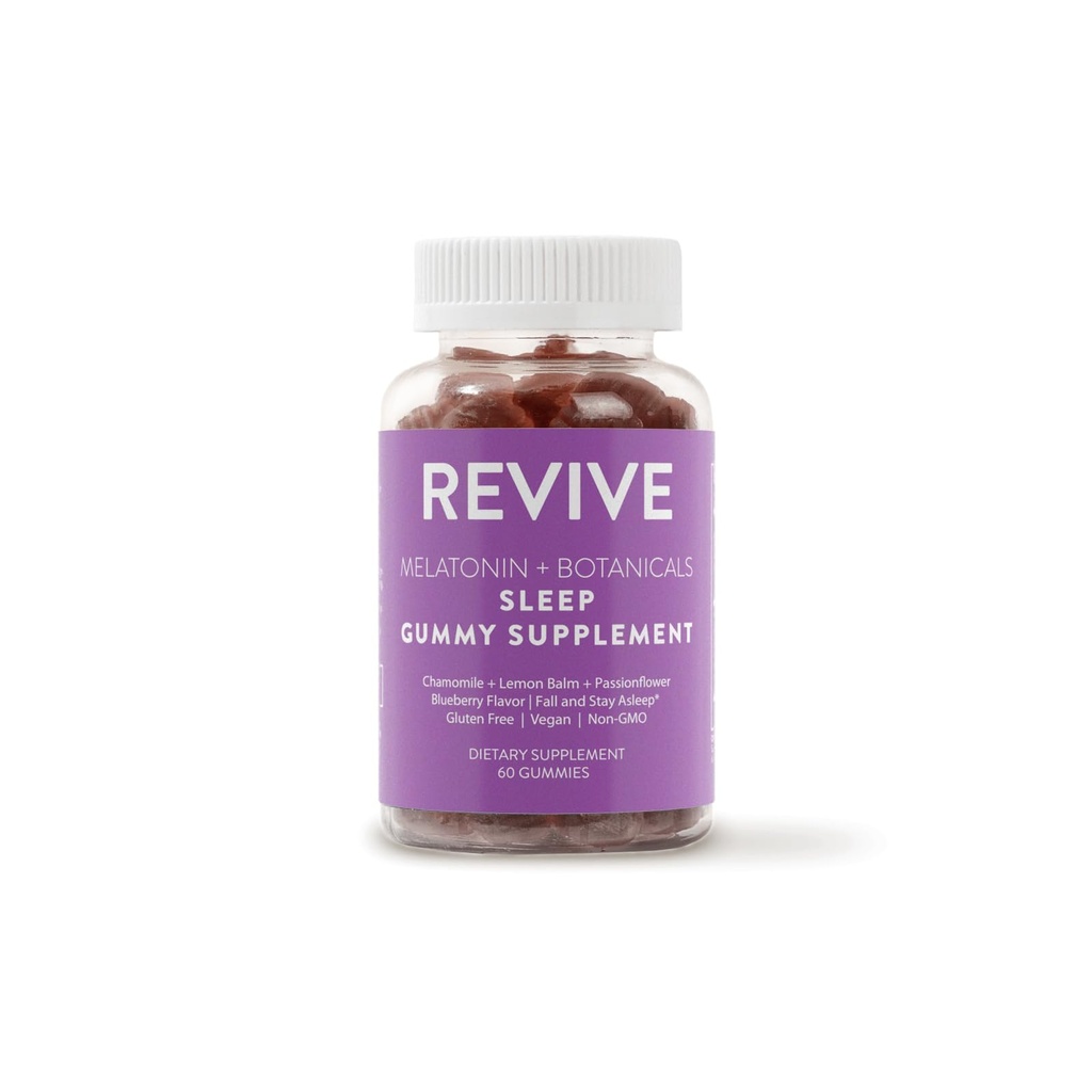 REVIVEEO Melatonin & Botanicals Sleep Gummy 보충 Chamomile, 레몬 Balm & Passionflower - 5 mg Melatonin - 블루 베리 맛