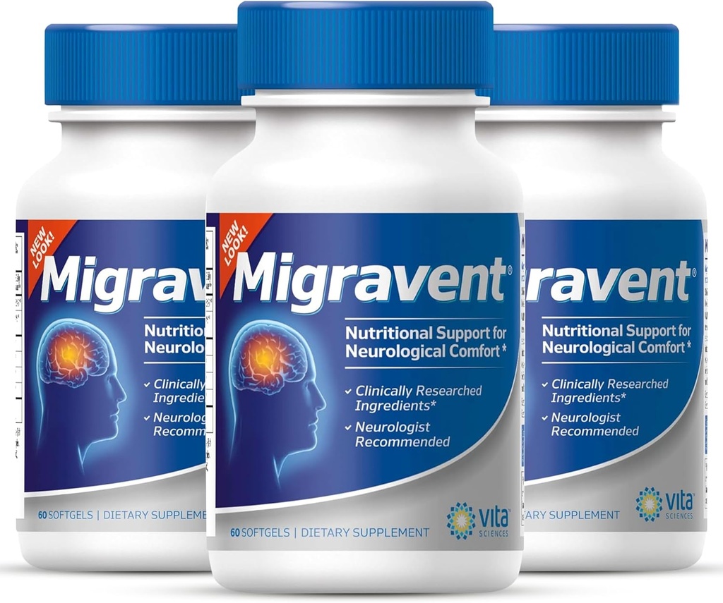 Vita Sciences Migravent – 마그네슘, CoQ10, 비타민 B2, PA-Free Butterbur for Neurological and Vascular Support – 60 캡슐 (포장 3)