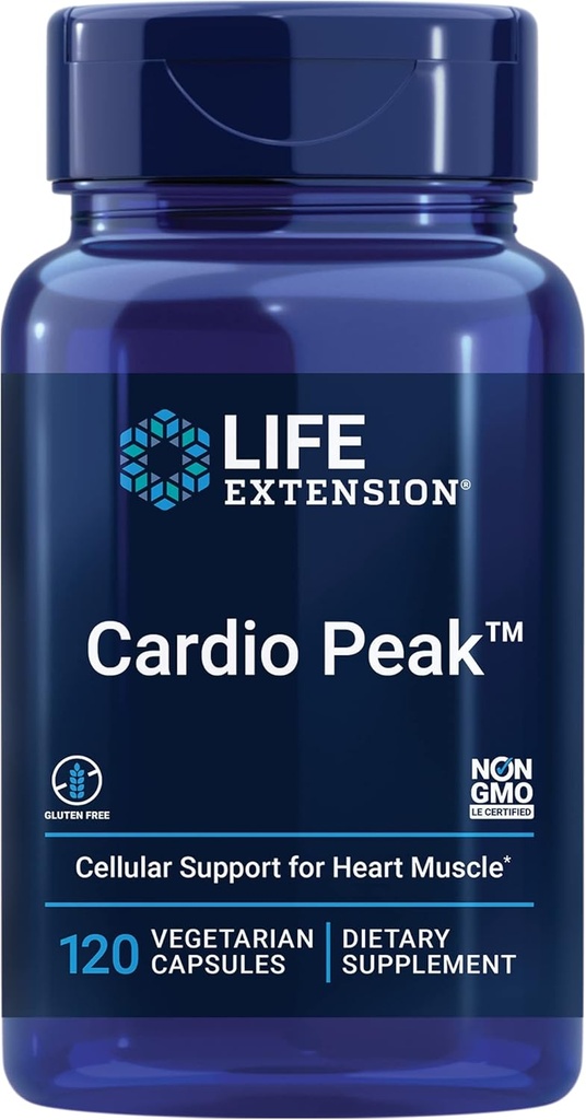 Life Extension Cardio Peak - Hawthorn Extract (Leaf, Flower, Stem) 심장 건강 지원을위한 Arjuna 추출물 보충 - Twice Daily - 글루텐 무료, Non-GMO, 채식 - 120 캡슐
