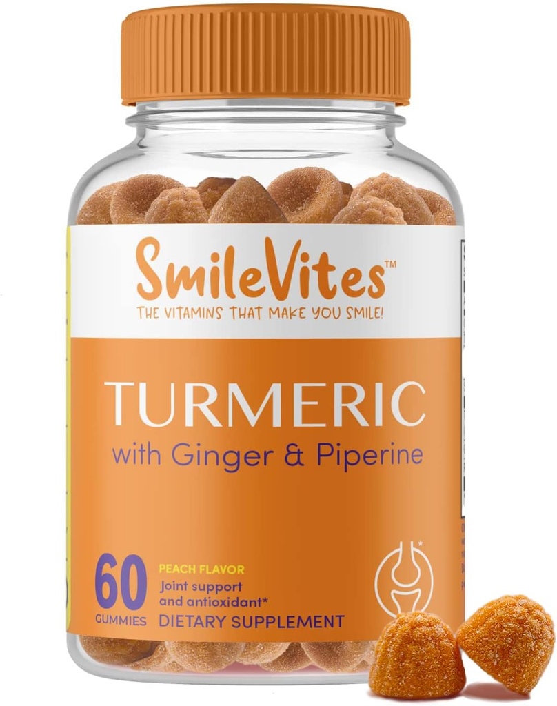 Curcumin, Ginger & Piperine을 사용한 심황 구미|항산화 및 소화 건강 지원 | 프리미엄 품질 | 복숭아 맛 | 60 개