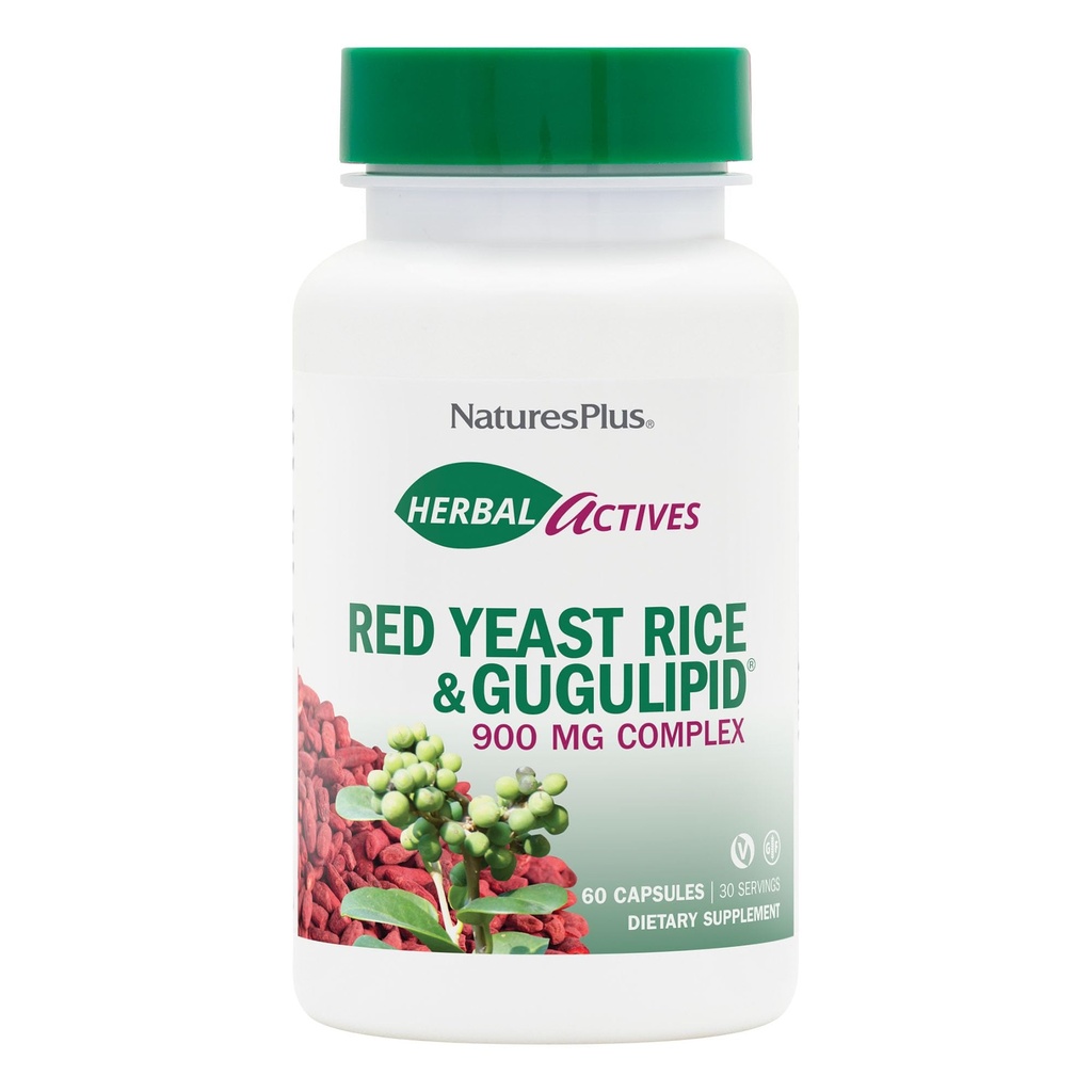 NaturesPlus Red Yeast Rice Gugulipid Complex - 450 mg, 60 Vegan 캡슐 - 처방 품질 초본 보충, 콜레스테롤 지원 - 채식주의 자, 글루텐 - 60 서빙