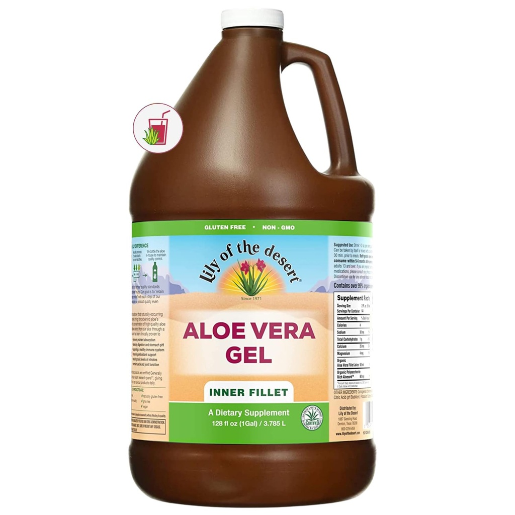사막 알로에 베라 젤의 백합 - 자연 비타민과 안 필렛 두껍게 일관성 알로에 베라 음료, Gut 건강, Stomach Relief, Wellness, Glowing Skin, 128 Fl Oz에 대한 소화 효소