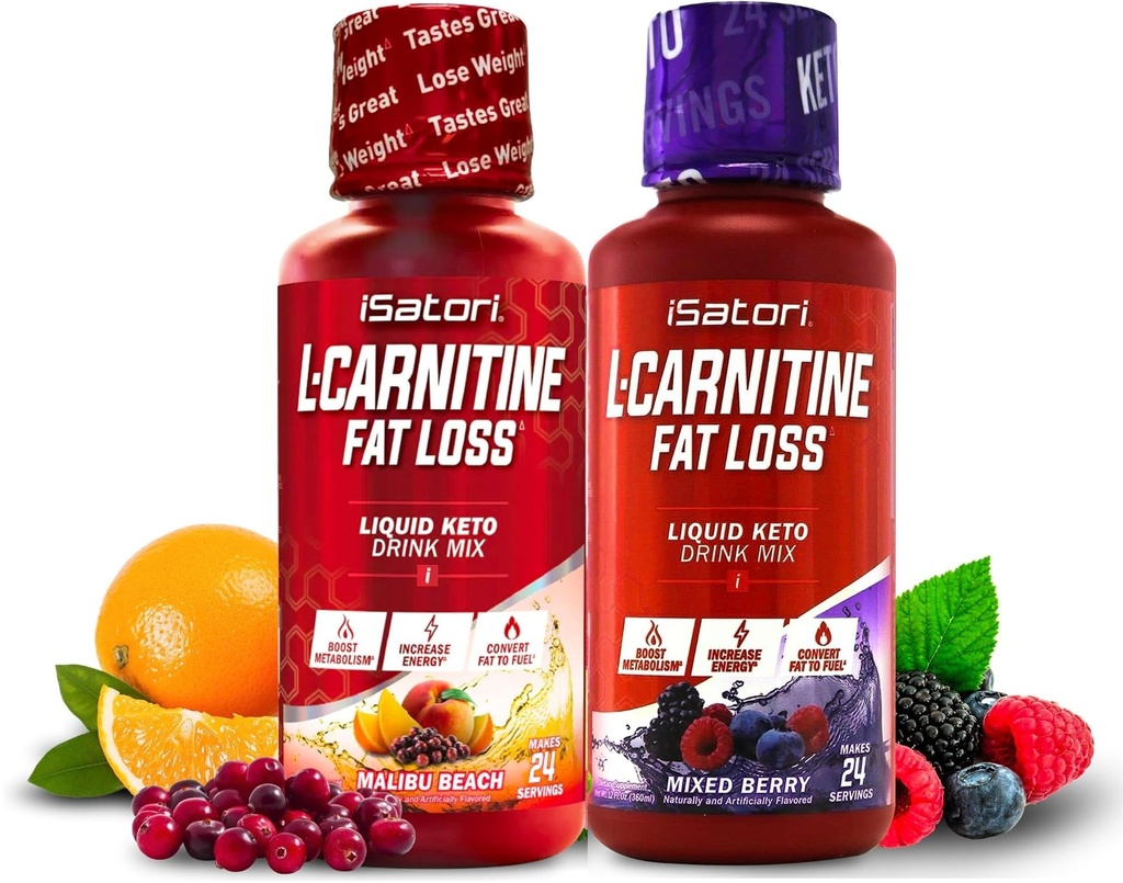 iSatori L-Carnitine 1500, Acetyl L-Carnitine와 액체 L-Carnitine, 혼합 베리 맛 (24 인분) & Malibu 비치 맛 (24 인분)