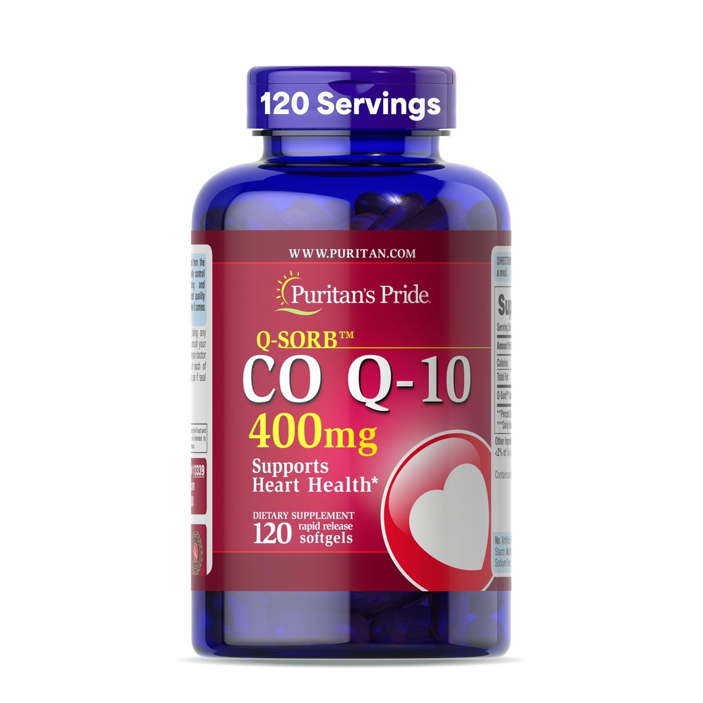 Puritan의 Pride Coenzyme CoQ10 400mg의 심장 건강을 위한 규정식 보충교재, 혈압, 구두 Gum 건강 및 건강한 시효 지원, 120 일 공급, 급속한 방출 Softgels