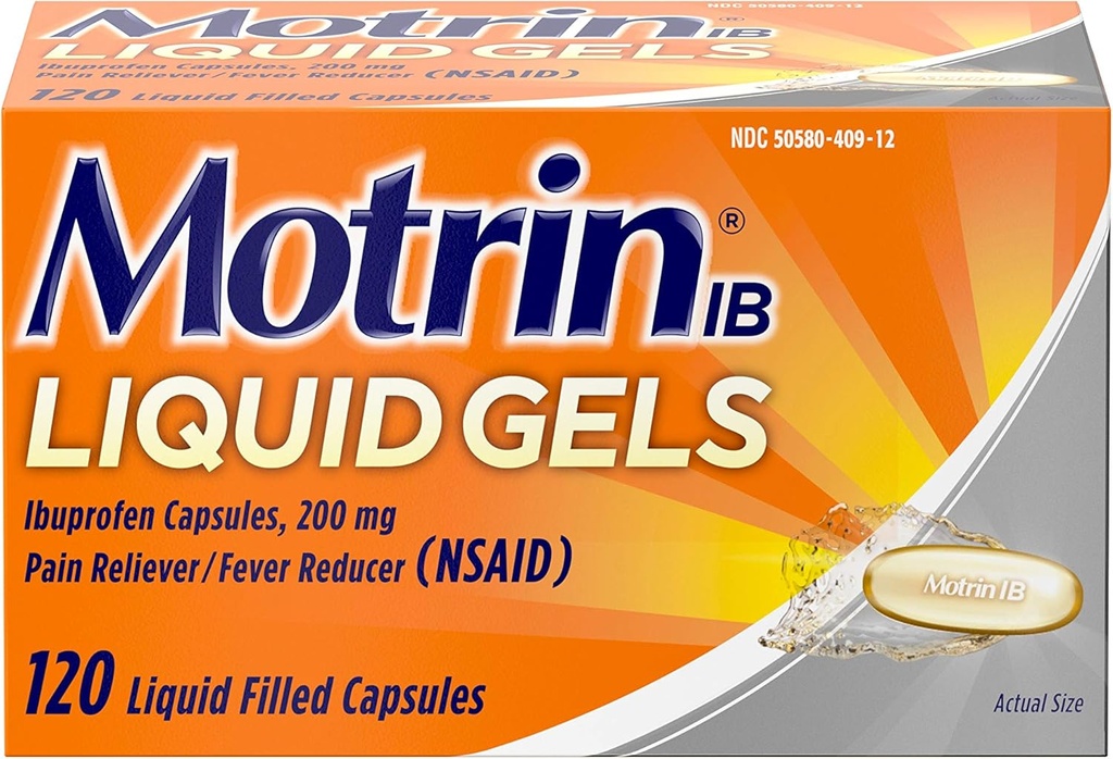 Motrin IB 200mg Ibuprofen 액체 젤 고통 Reliever/Fever 흡진기 Aches & 고통, 120 ct를 위한
