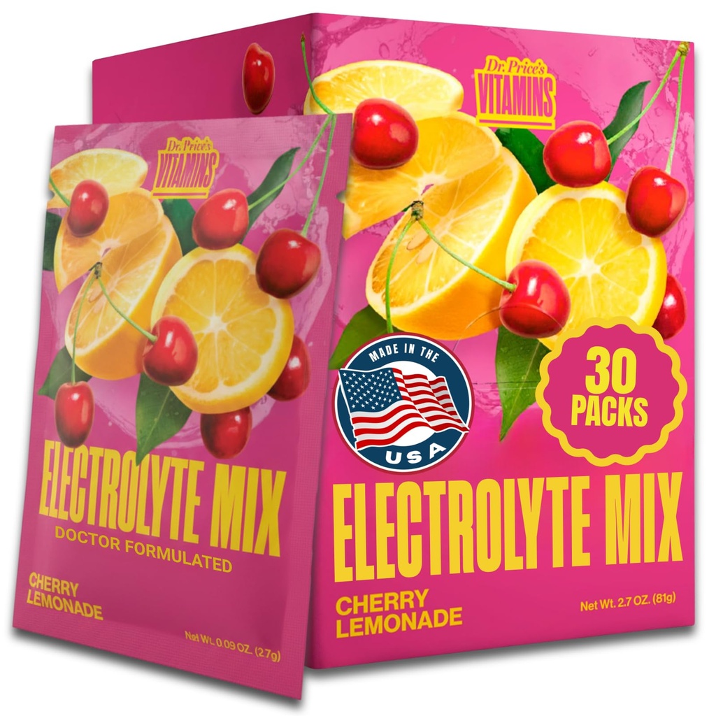 Dr. Price’s Electrolyte Mix | 슈즈프리 히어로션 파우더 72+ Trace Minerals | No Sugar, Fast-Dissolve Electrolytes Powder Packets | Cherry Lemonade (30 팩)