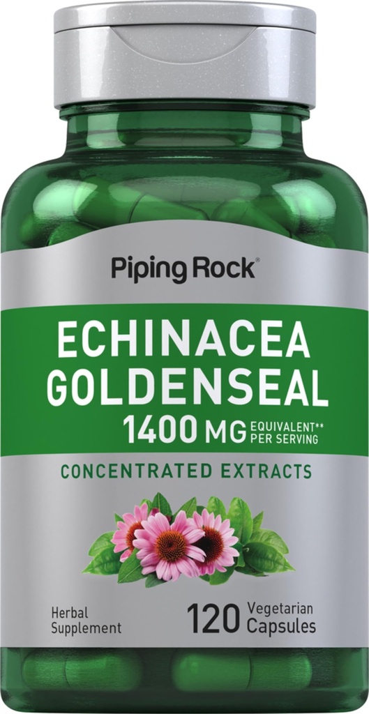 배관 바위 Echinacea 황금 캡슐 | 1400mg | 120 채식 캡슐 | Non-GMO, 글루텐 무료 보충
