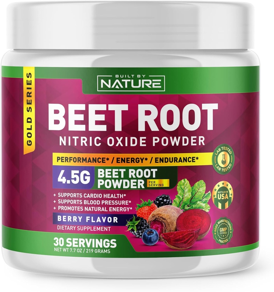 Beet Root Nitric 산화물 분말 보충교재 - 순환, 에너지, 체력, 혈액 교류 및 심장 건강을 위한 유기 Beetroot 최고 음식 성과 승압기 - Vegan, 비 GMO - 베리 풍미 - 30의 서빙